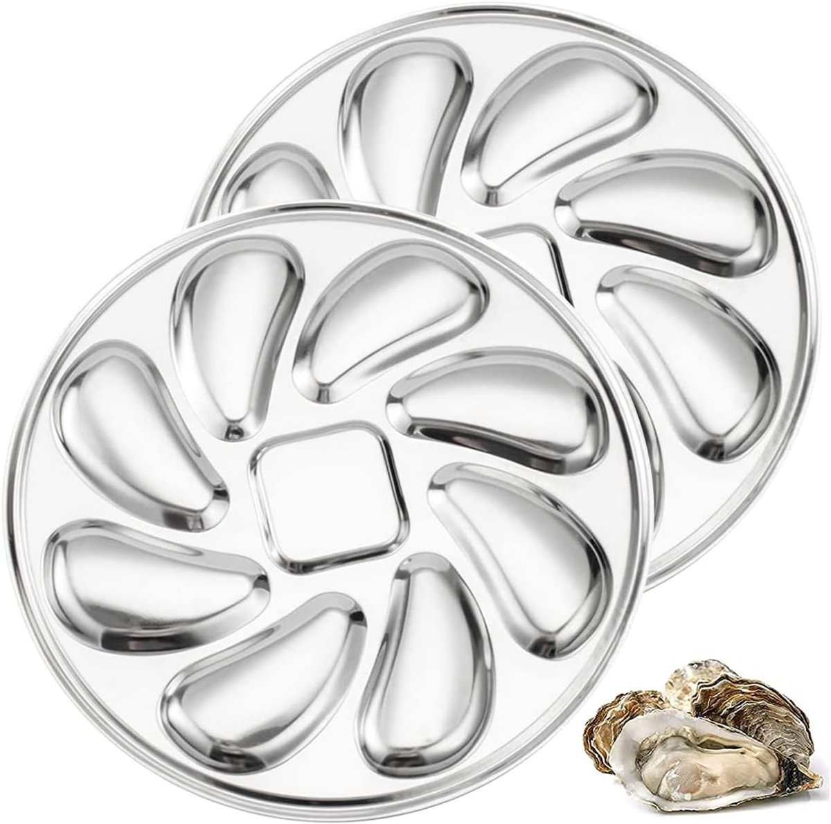 RVS Oesterservies, Oester Sauspan, Zeevruchten Bord en Voedselbox voor Oesters en Citroenen, Set van 2 voor een Luxe Eetervaring