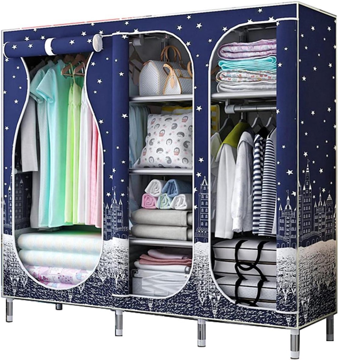 Opvouwbare kledingkast - Stoffen kast Organizer - Kleding Opbergen - Verbeterd stalen frame - 168x45x145CM - E