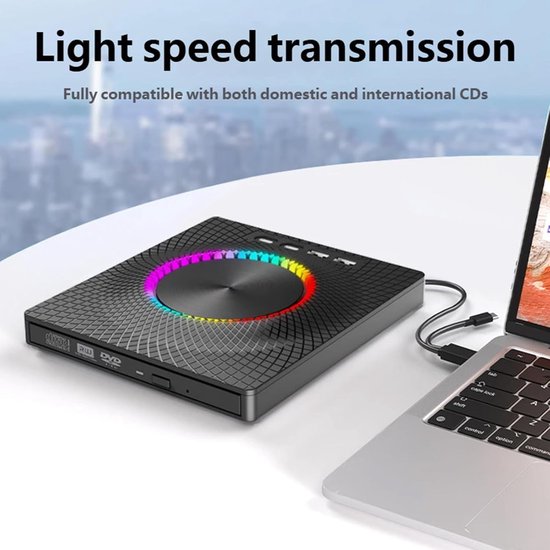 Externe CD/DVD Brander - Draagbare Drive Optische Drive - Gegevens Back-up - Meerdere Poorten - 140x160MM - Zwart — afbeelding 3