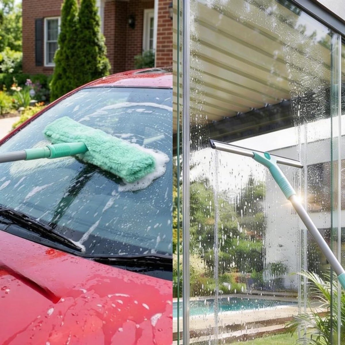 Telescopische Ramenwisser - Glastrekker Schoonmaker - Ramen Zonder Strepen - Uitschuifbaar Tot 160cm - 2 Opzetstukken - Blauw