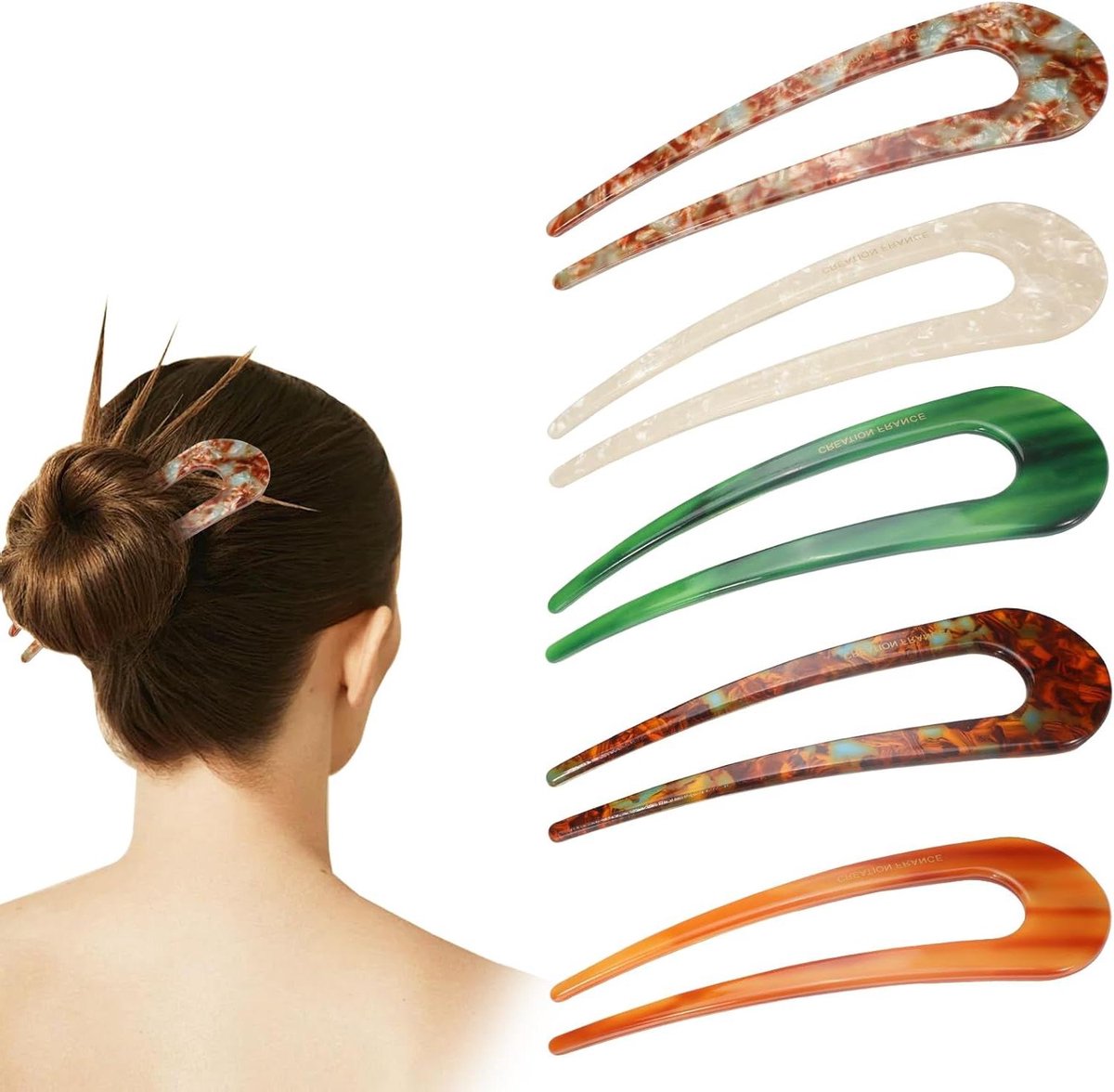 5pcs U Shaped Hair Clips for Buns, Large Bobby Pins Hair Pins for Thick Hair Extra Handle, French Hairpin Bobby Pins Brown Hair Hairpins for Women, French Twist Hair Tool (5)