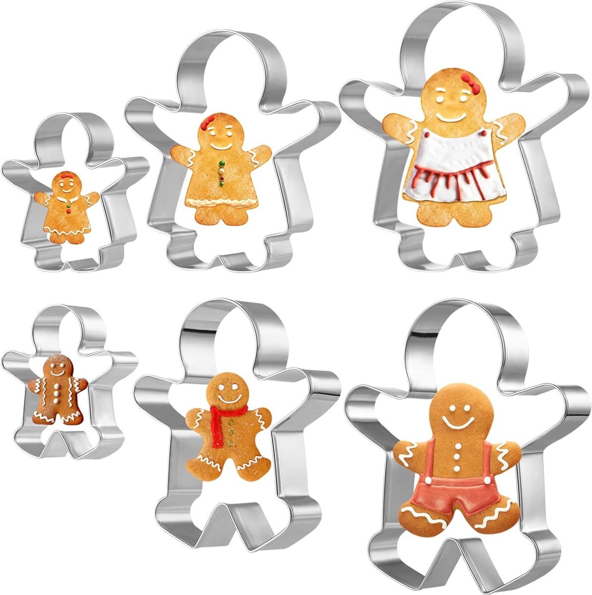 Set of 6 Gingerbread Men Cookie Cutters - RVS - Kerstmis - Taartdecoraties - Feest