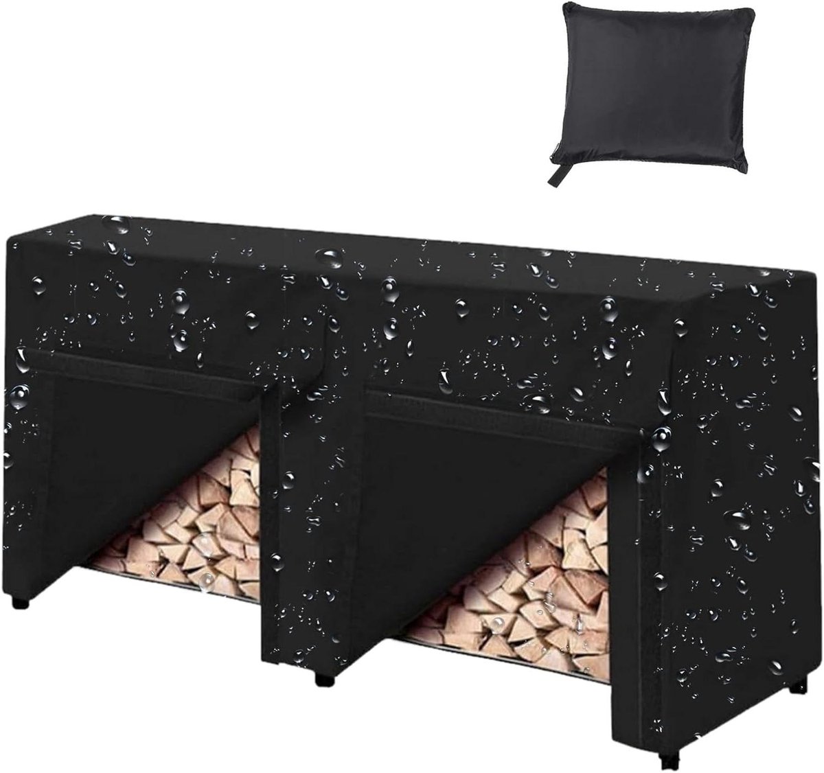 Haardhout Opslaghoes - Houtstapel Beschermhoes - Buiten Hout Opslaan - Waterdicht en Winddicht - 107 cm Hoog - Zwart