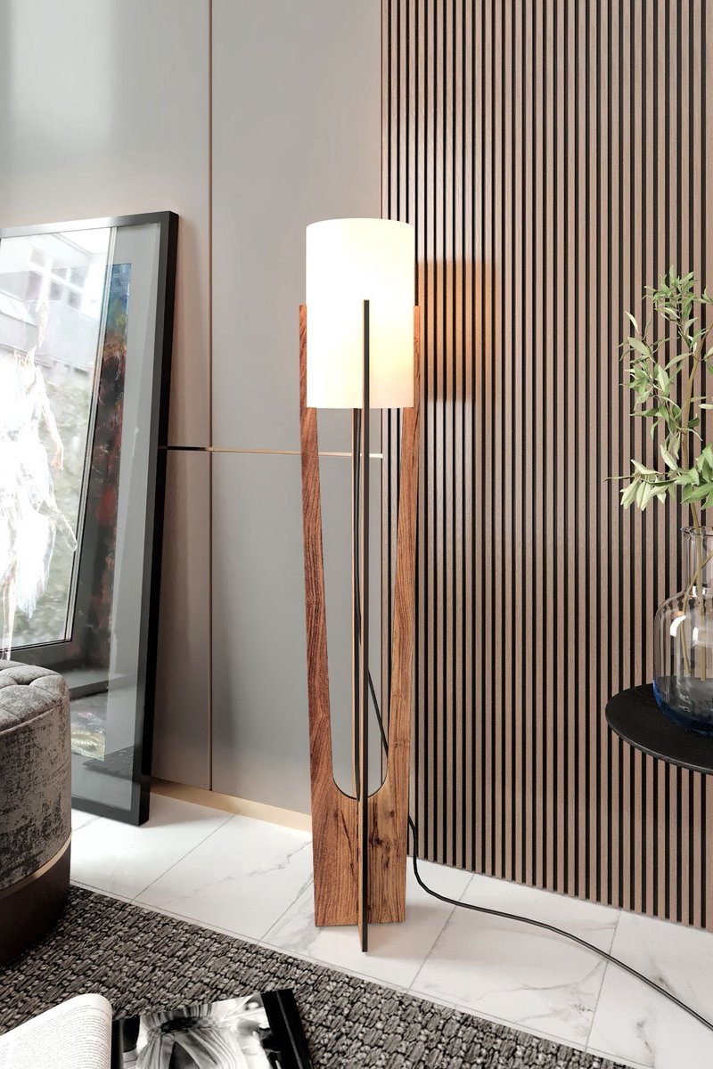 Asir - Vloerlamp - Okkernoot - Knutselpapier en MDF-behuizing - 120 x 22 x 8 cm
