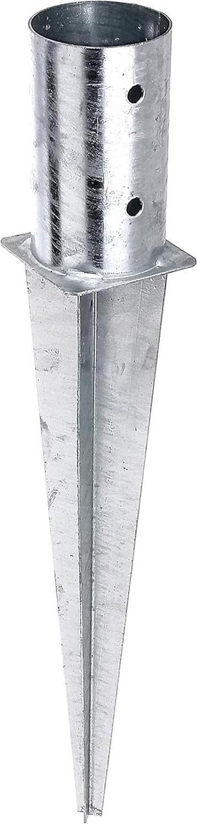 Inslag paalvoet - Paalhouder grondanker - Palen plaatsen - Thermisch verzinkt staal - Ø81 / 600 mm - Zilver