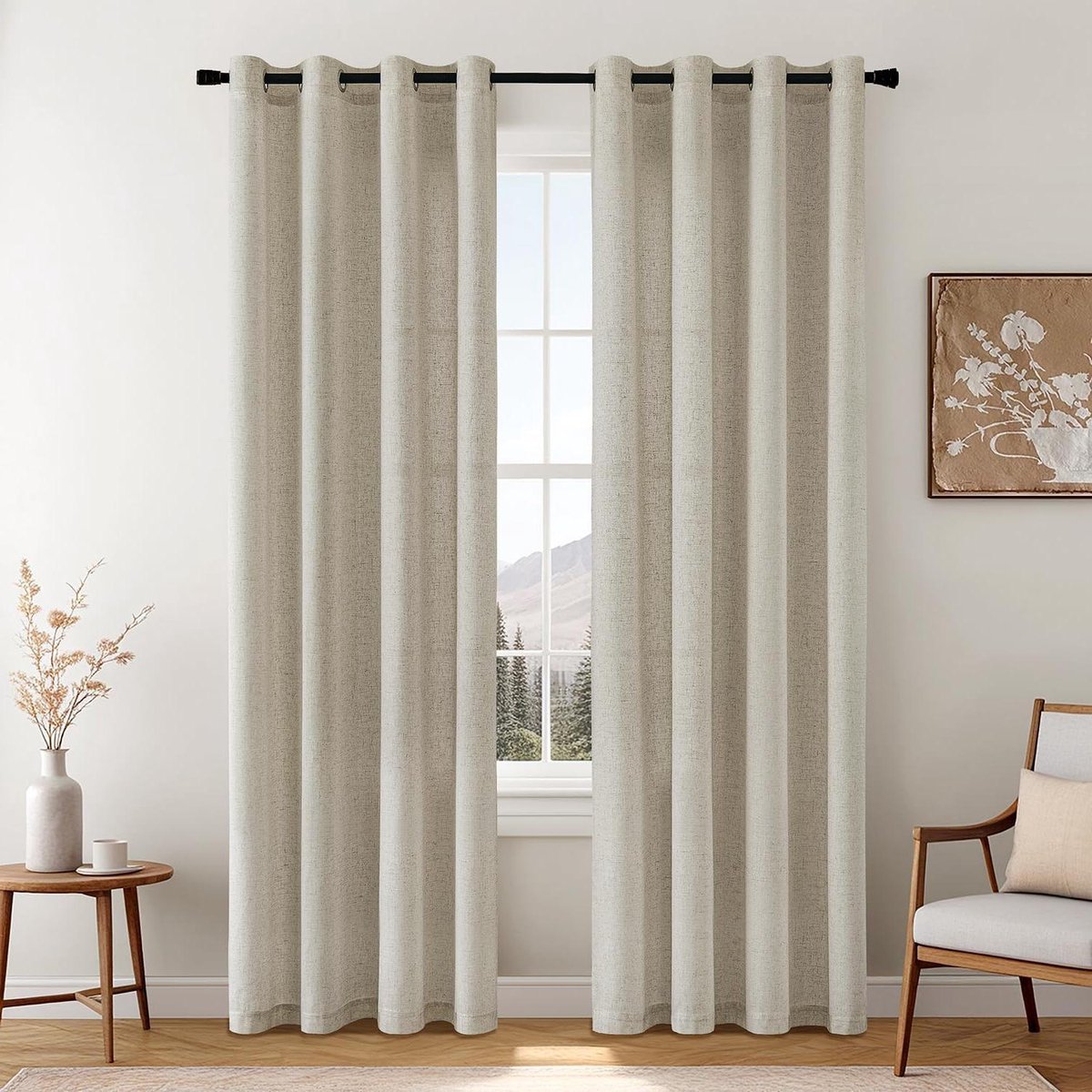 Voile Gordijnen - Linnen Look - Woonkamer Decoratie - Met Oogjes - 140x160 cm - Linnenkleur