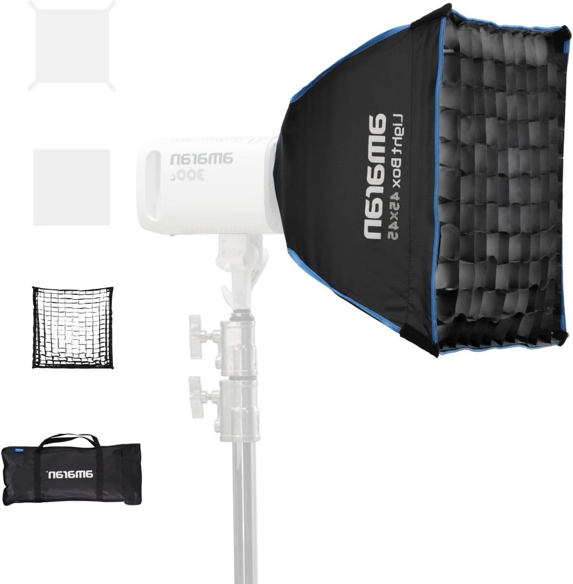 Softbox met rooster - Vierkante diffuser - Foto en video - Snelle montage - 45x45 cm - Zwart