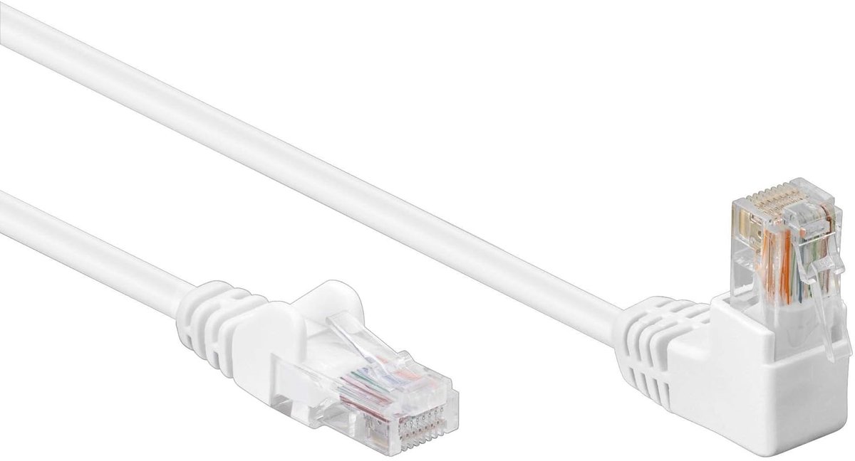 Netwerkkabel Hoekig - LAN Kabel - Internet Aansluiten - 90 Graden Stekker - 2 Meter - Wit