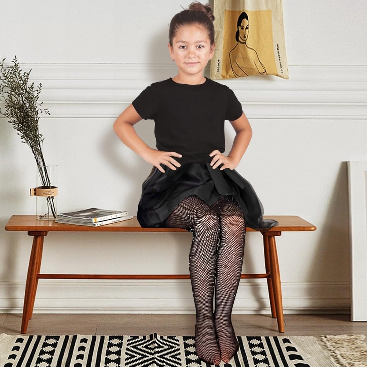 2 Paar Meisjes Visnet Kousen met Rhinestones voor Gymnastiek, Cosplay, Ballet en Dansfeest