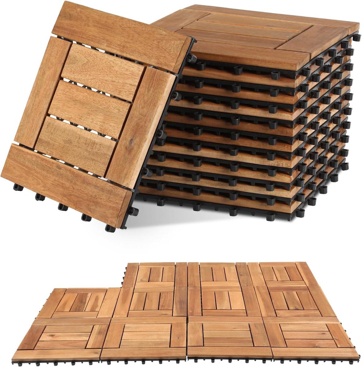 Houten Terrastegels - Buiten vloer - Balkon Verfraaien - Drainage Systeem - 30x30 cm - Houtkleur