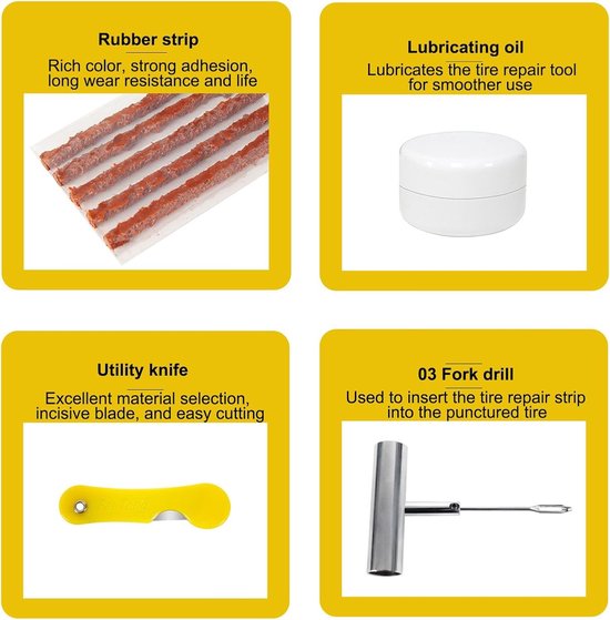 Bandenreparatieset - Autoband reparatie - Noodreparatie Onderweg - 24 Delige Set - 558g - Zilver Zwart — afbeelding 5
