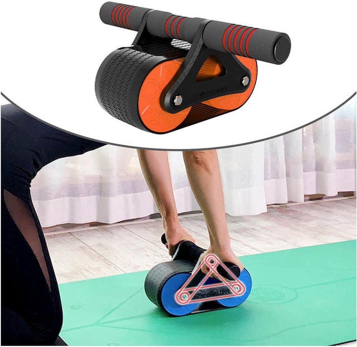Buikspierroller Dubbel Wiel - Buikwiel Kern - Core Training - Stabiele Beweging - 1000 Gram - Oranje