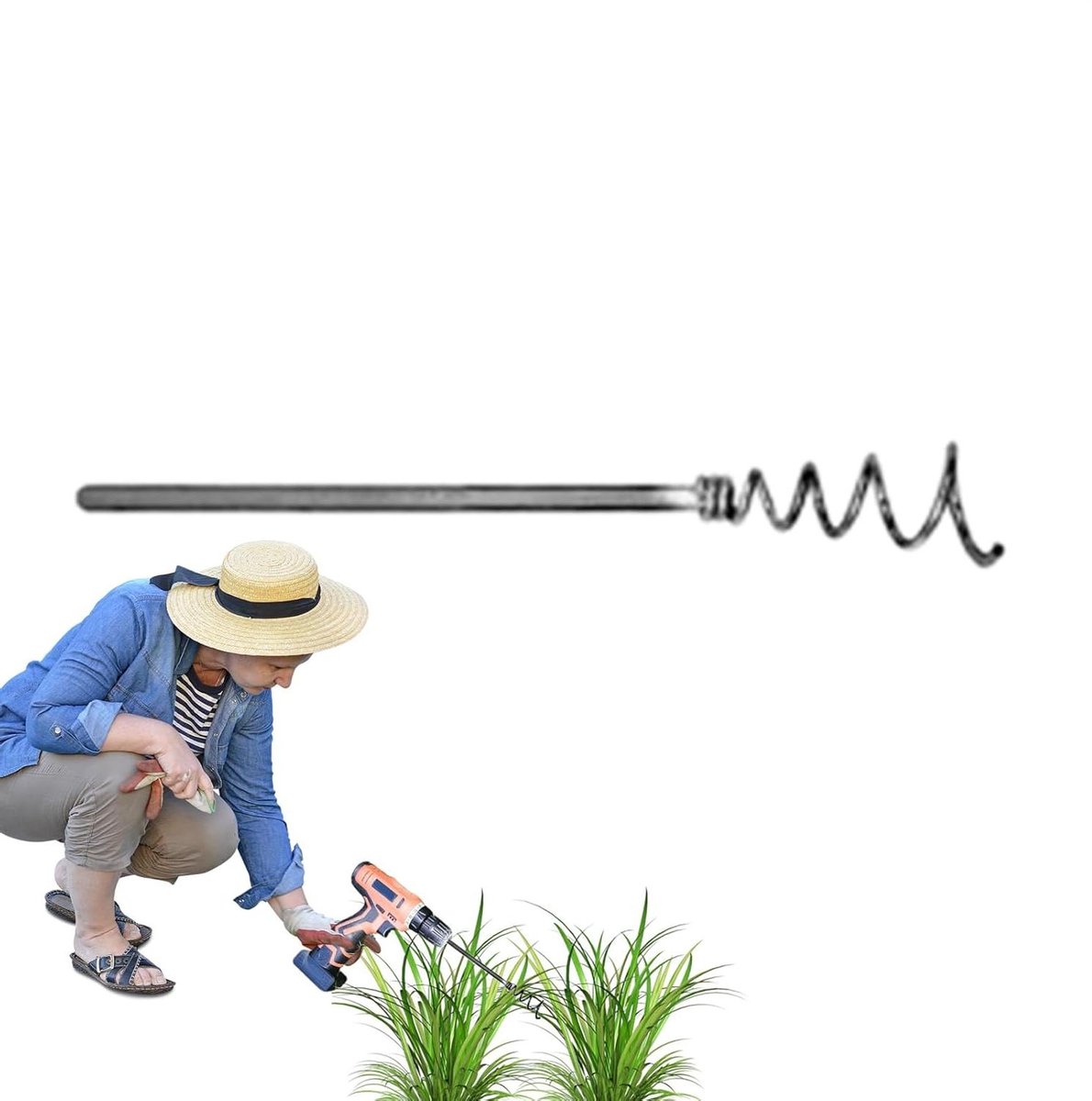 Onkruidophanging Boor - Grasverwijderaar Tuin - Efficiënt Ontwortelen - Metalen Grasverwijderaar - 4 x 58 cm - Grijs