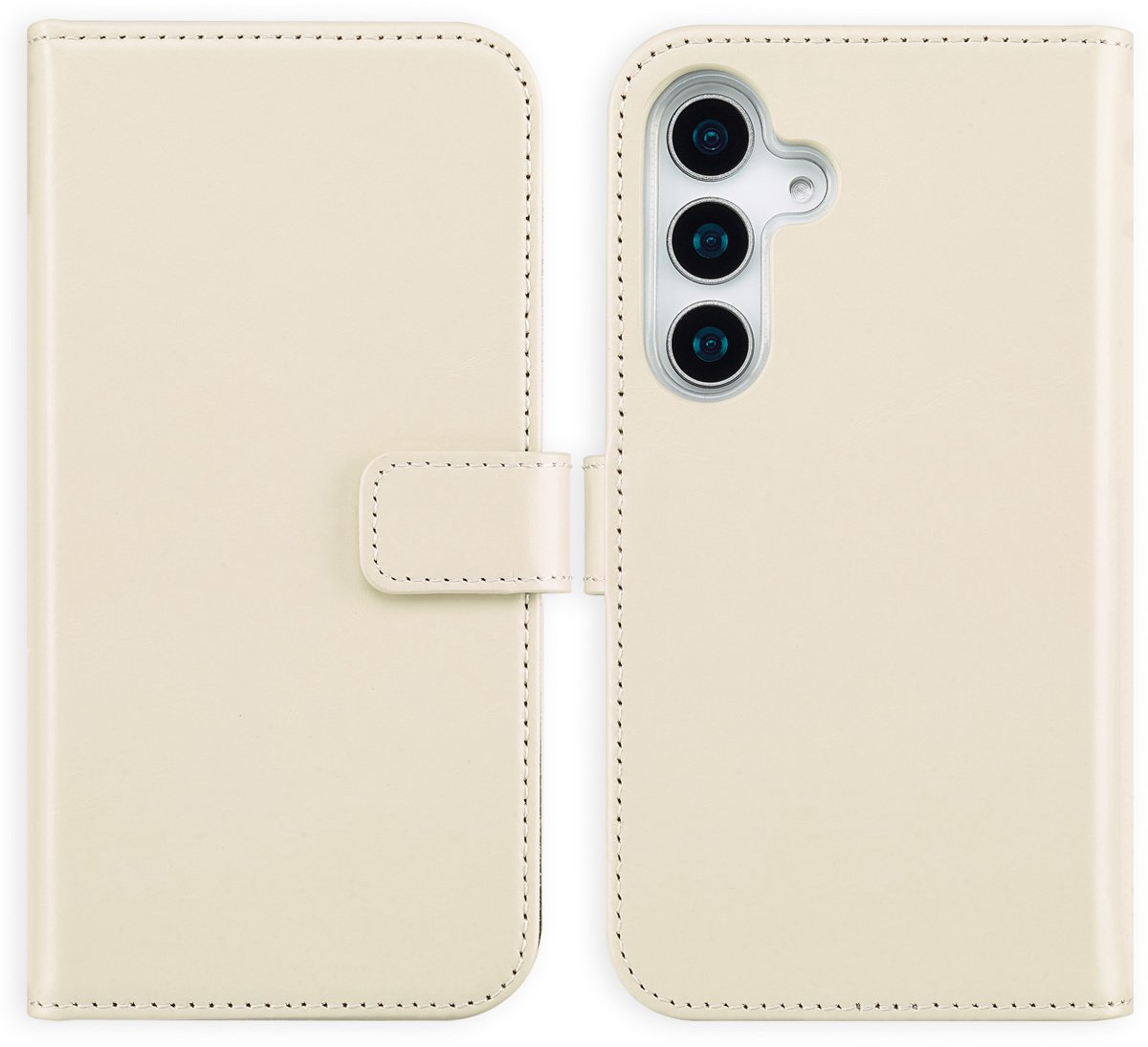 Selencia Hoesje - Geschikt voor Samsung Galaxy S25 - Echt Lederen Bookcase - Greige