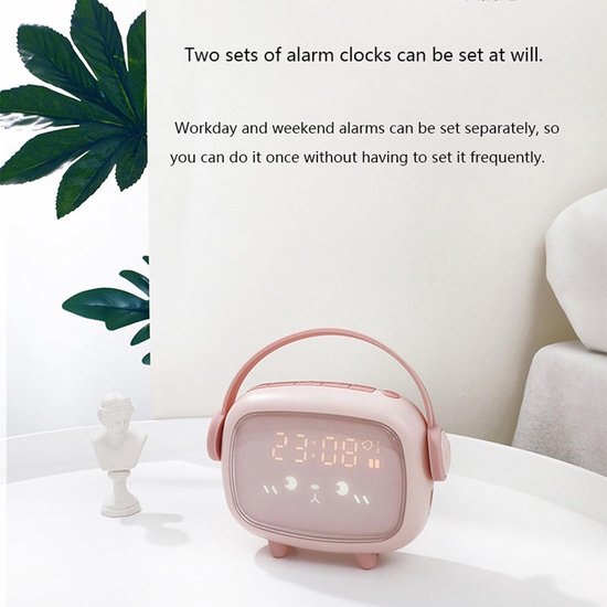 Slimme Wekker - Nachtlamp Klok - Wakker Worden - Spraakgestuurde Verlichting - 10x10mm - Roze van Merkloos — afbeelding 3