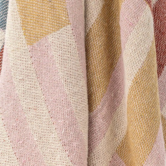 Bloomingville - Plaid Lane - Gerecycled katoen - 130x160cm - Roze/rood/groen/goud/beige