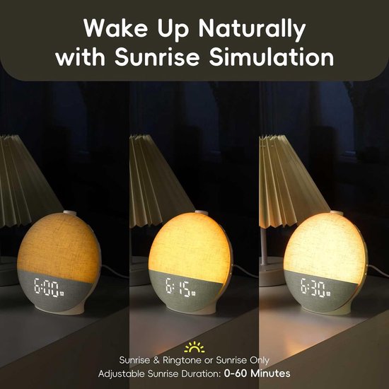 Sunrise Wekker - Weklicht Geluidsmachine - Rustig Wakker Worden - Simuleert Zonsopgang - 14 x 3.81 x 16 cm - Wit van Merkloos — afbeelding 4