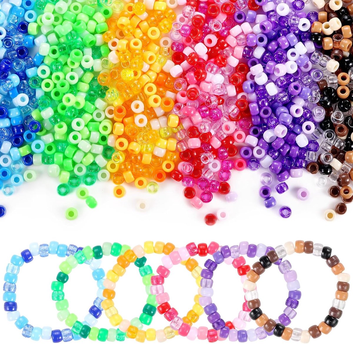 Bulkpakket plastic kralen voor knutselen - 3400+ stuks in 36 kleuren - DIY sieraden en haarvlechten