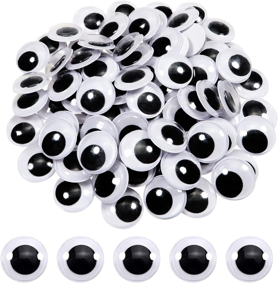 100 Stuks Zelfklevende Wedge Ogen Rond Zwart Wit 20mm Googly Ogen voor Scrapbooking en Creatieve Projecten