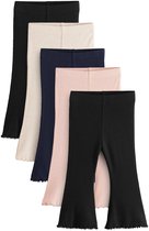 Next - Meisjes - Set van 5 geribbelde leggings met uitlopende pijpen - Zwart