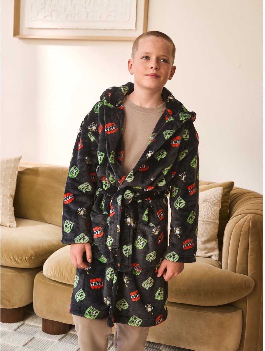 Next - Jongens - Minecraft fleece badjas - Zwart