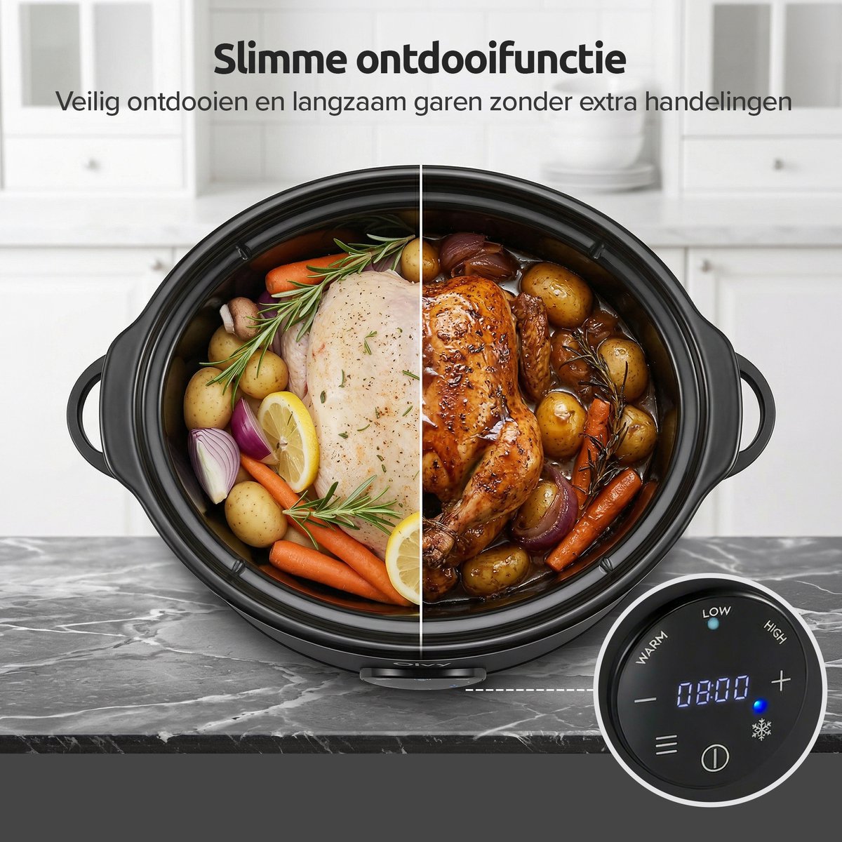 Olvy Digitale Slowcooker met Timer - Incl. Slowcooker e-kookboek - PFAS-vrij - 6 Liter - Keramische binnenpan – foto 5