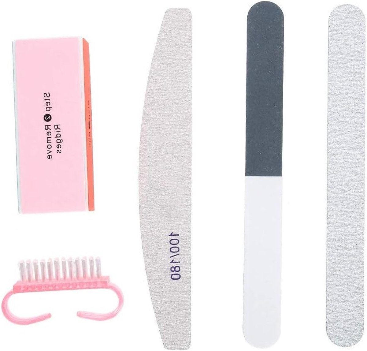 Set van 5 Nagelvijlen en Buffing Grit Accessoires voor UV Gel en Acryl Nagels, Dubbelzijdig Schuren en Poeder Borstel voor Perfecte Nagelverzorging
