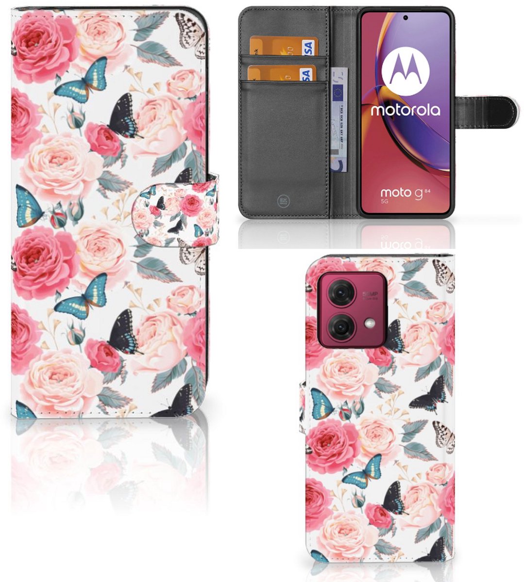 Motorola Moto G84 Hoesje Butterfly Roses