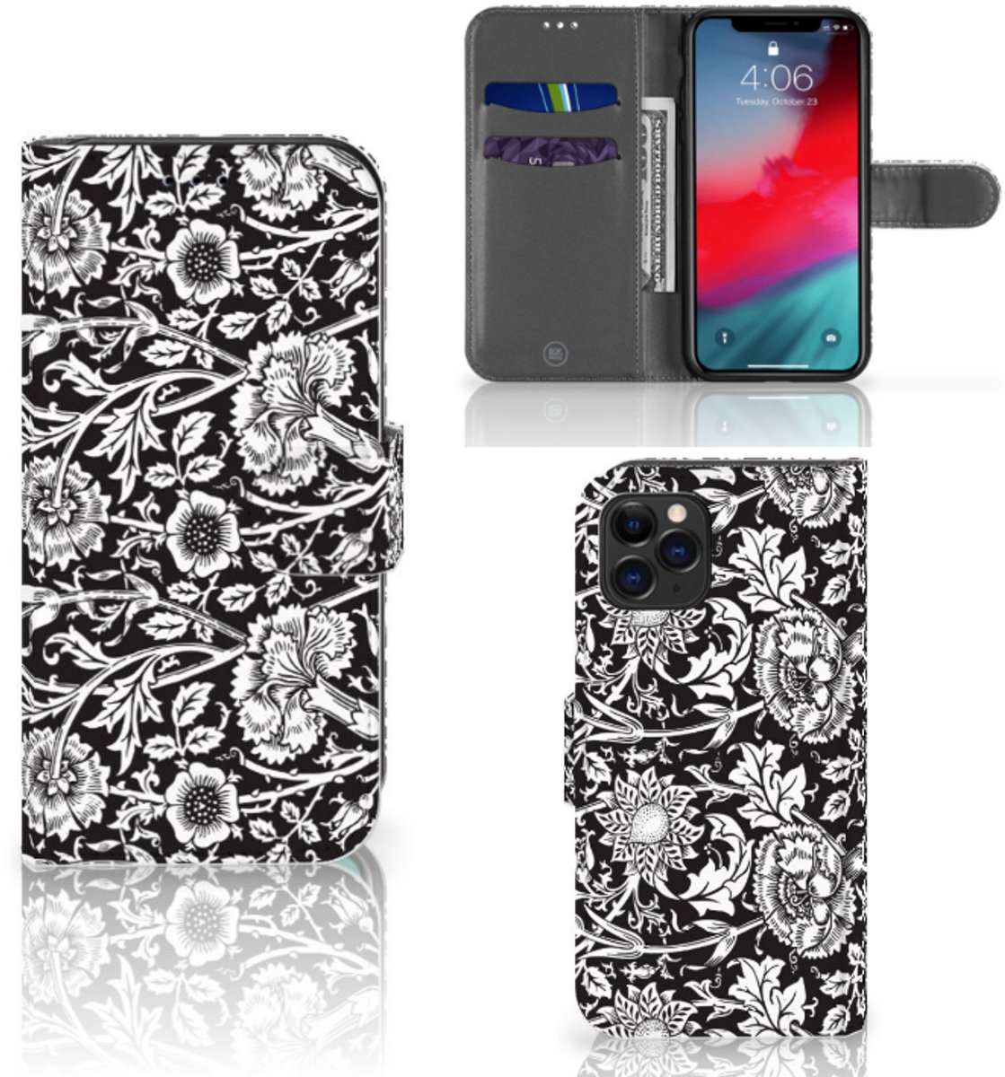 Apple iPhone 11 Pro Hoesje Black Flowers