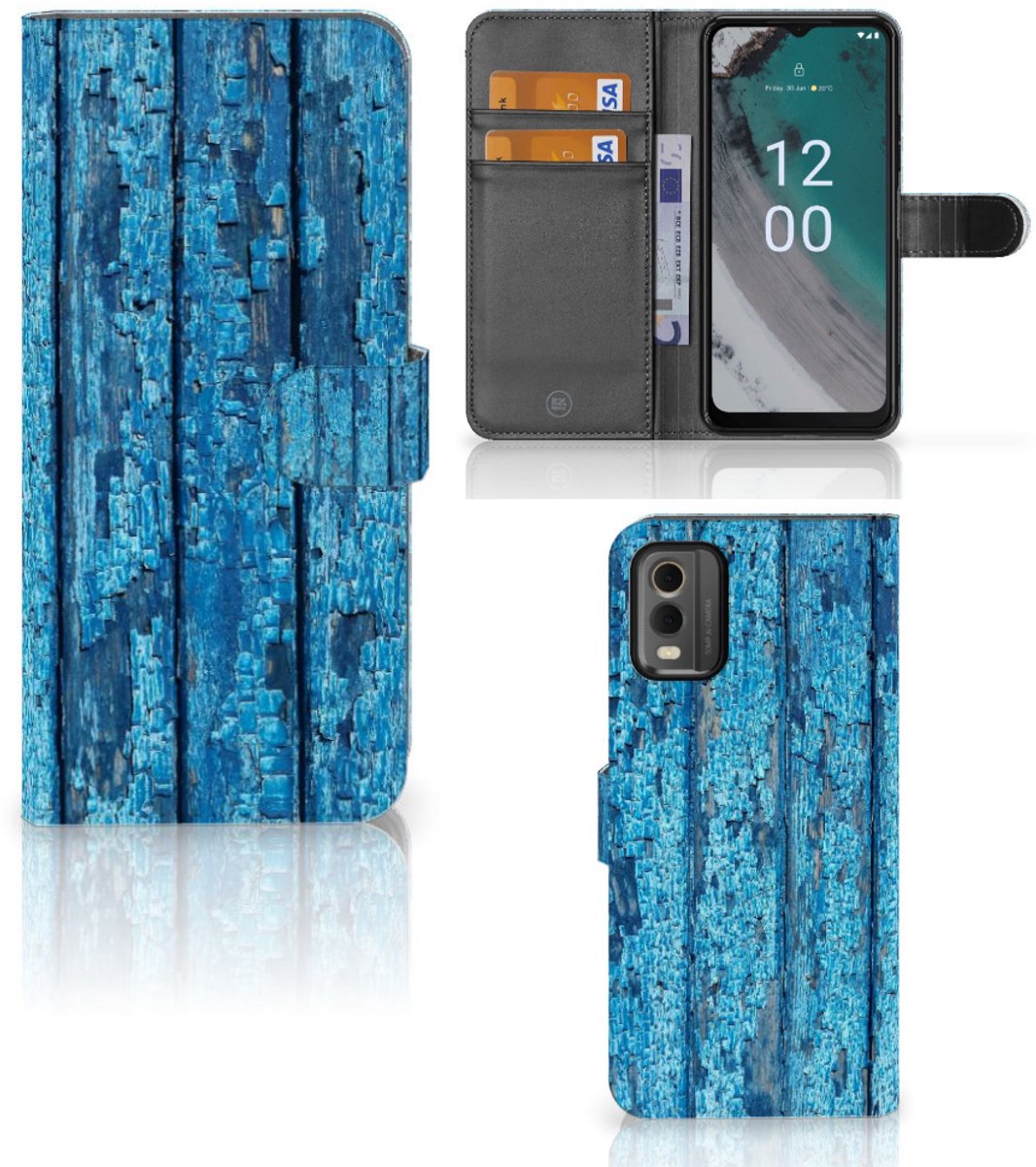 Nokia C32 Book Style Case Wood Blue
