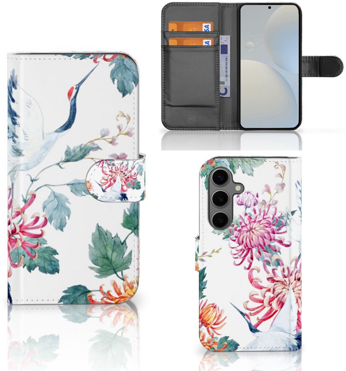 Samsung Galaxy S25 Telefoonhoesje met Pasjes Bird Flowers