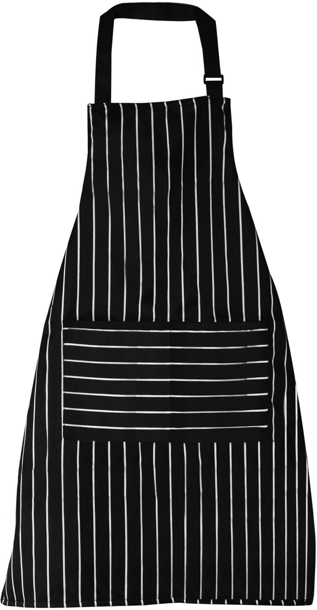 Allecto - Schort - Professioneel Keukenschort - Verstelbaar - Zwart-wit Gestreept - Geschikt voor Koken en Bakken - One Size