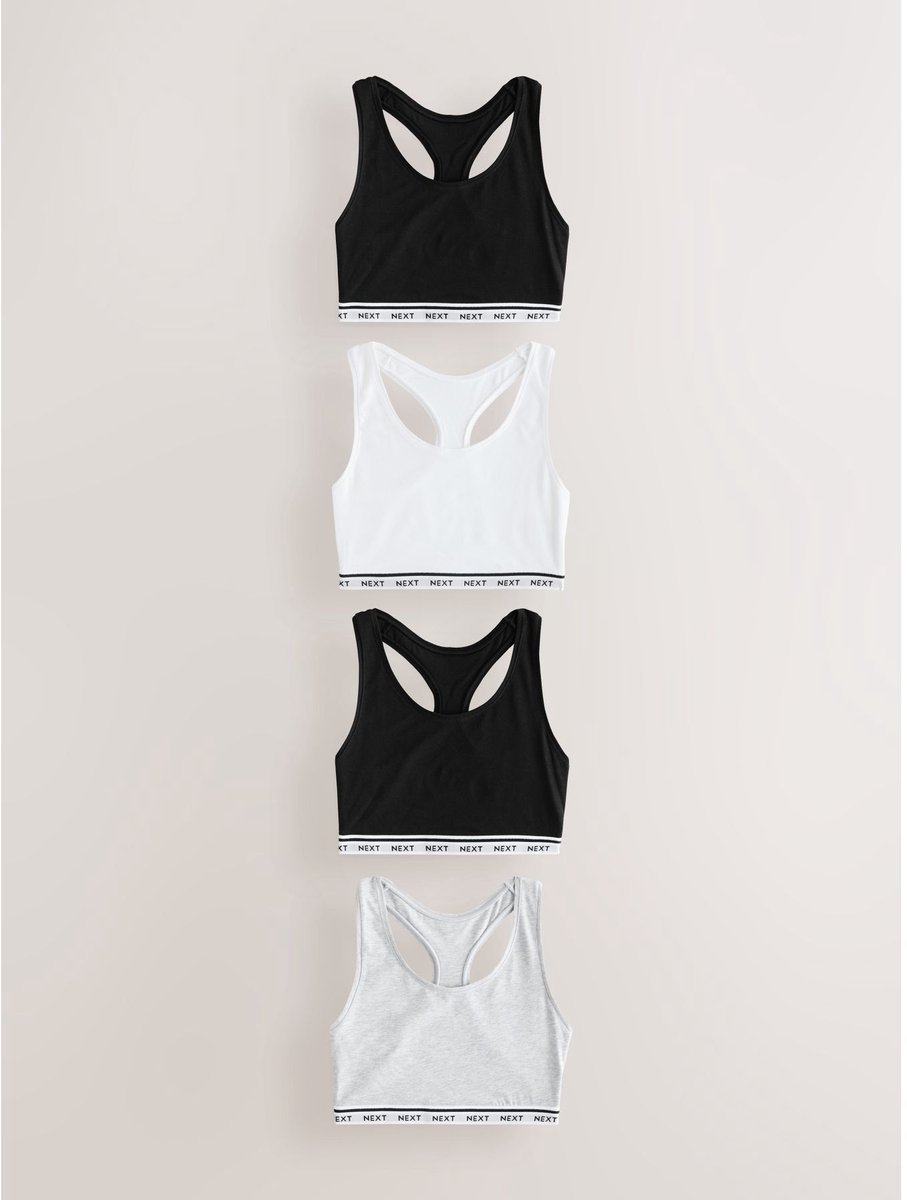 Next Dames - Set van 4 cropped Ultimate Comfort beha's van katoen met logo - Zwart Black/Black/Grey/White