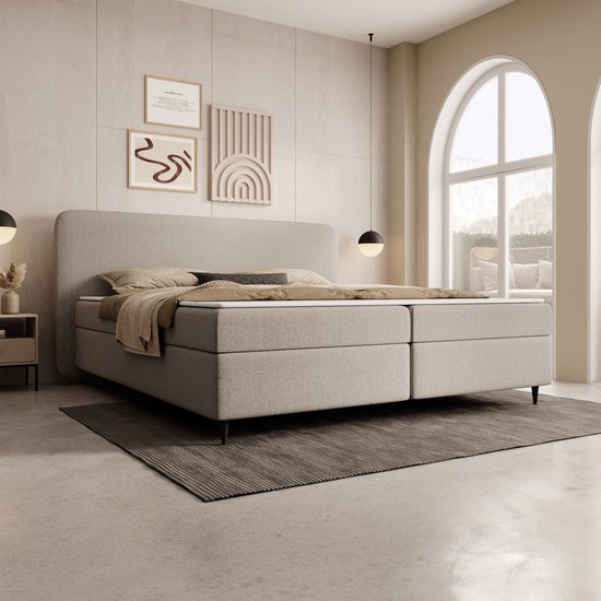 Meubella - Baldini - Boxspring met opbergruimte - Stof beige 180x200 cm