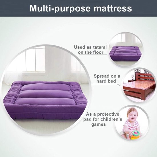 Japanse Futonmatras - Vloermat Slapen - Comfortabel Slapen - Rug Gelijkmatige Lijn - 180x200cm - Paars — afbeelding 3
