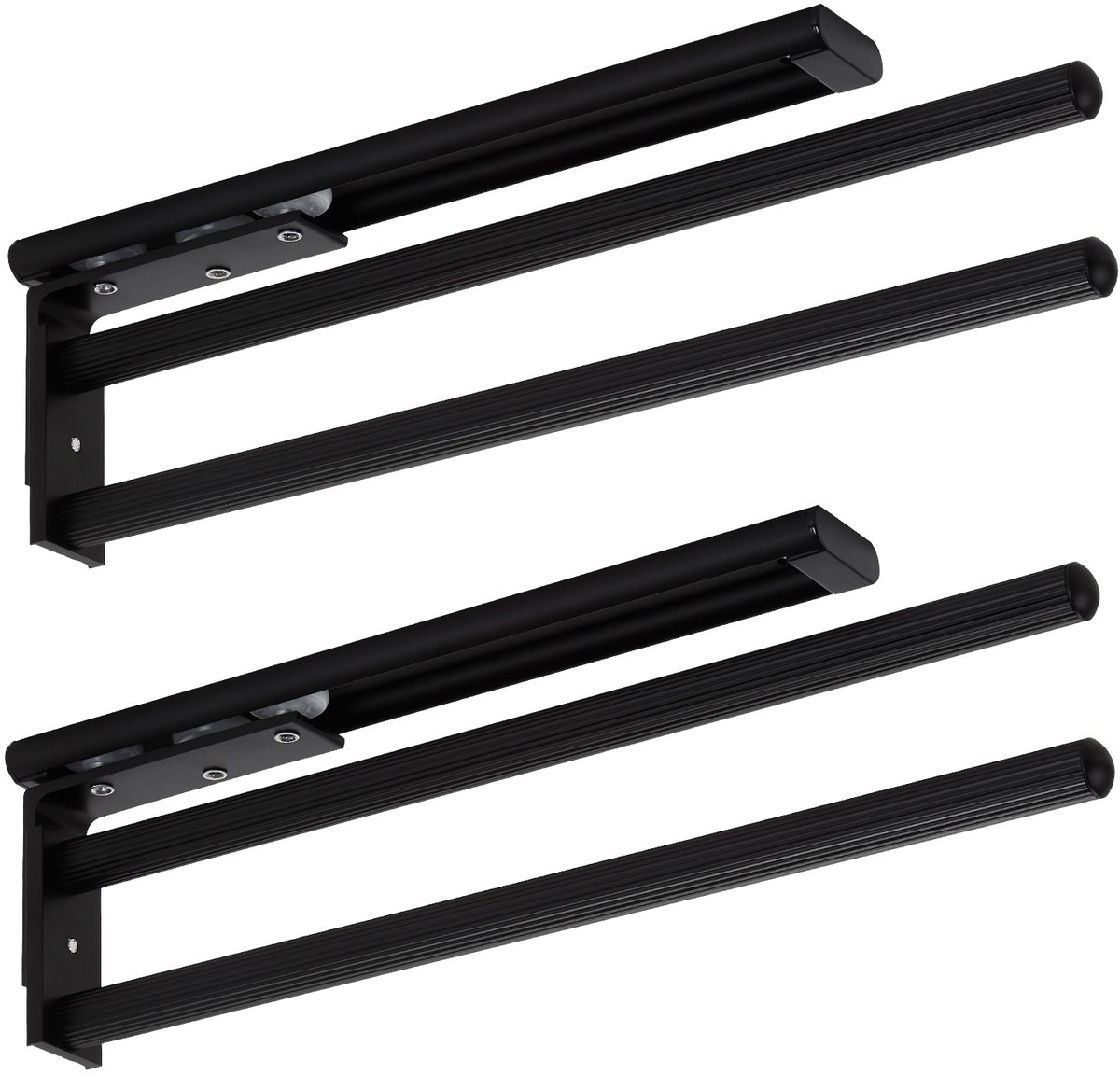 SOTECH 2 stuks Aluminium Handdoekhouder TED 2-armig zwart mat (325 - 487 mm, uitschuifbaar, draaibaar) telescopisch wanddoekrek voor badkamer of keuken