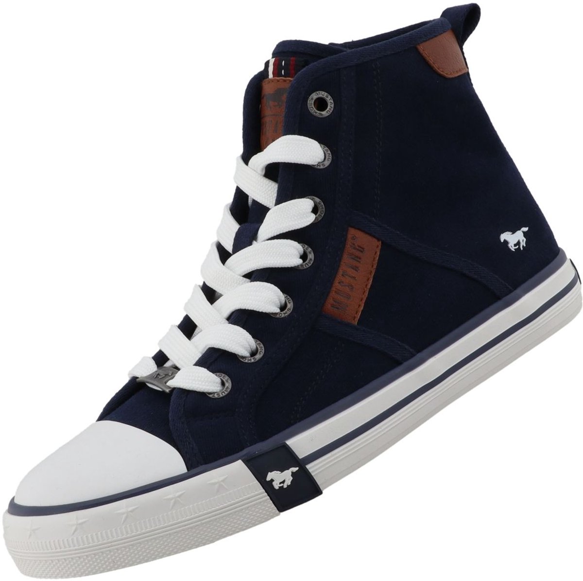 Mustang dames hoge canvas sneaker blauw