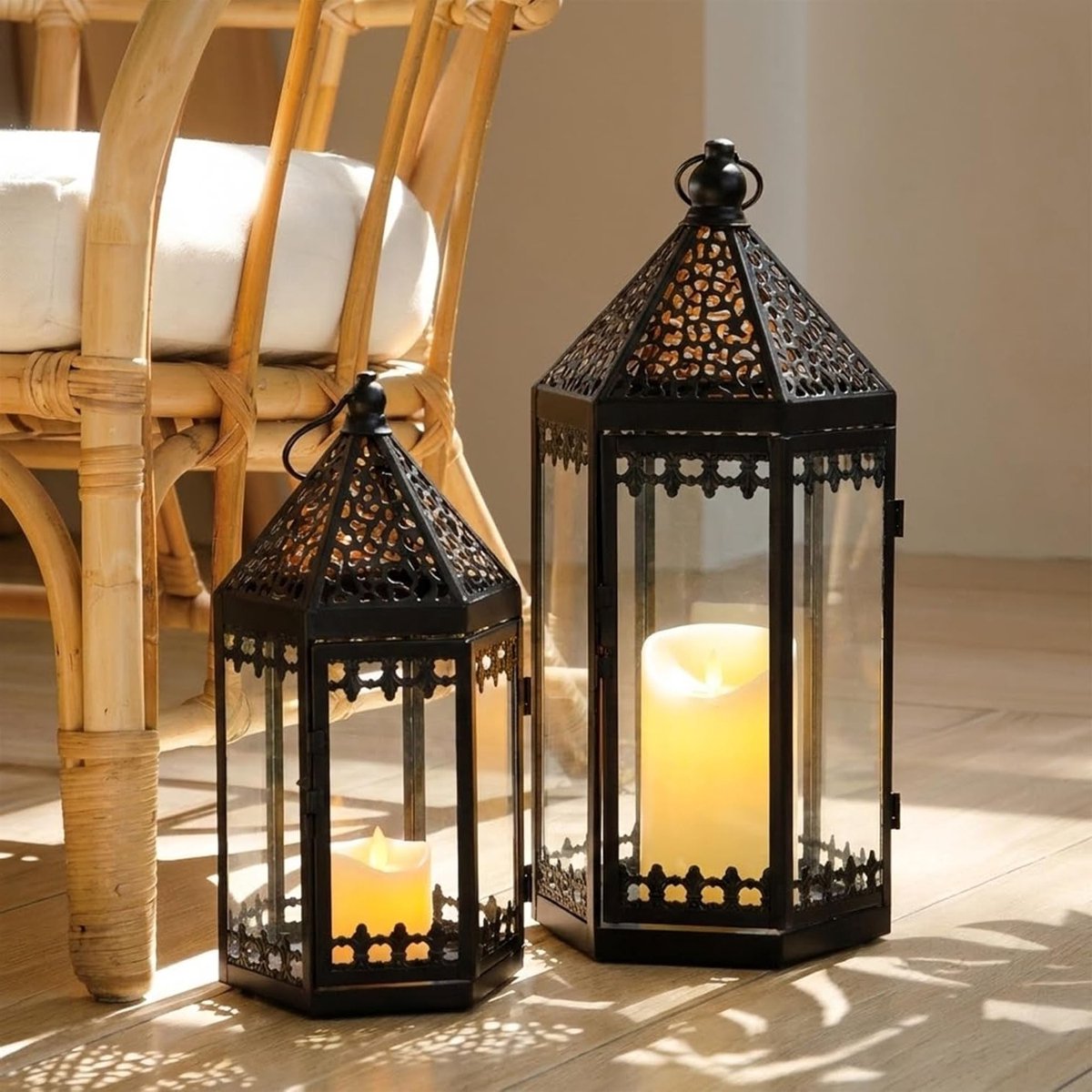 Set van 2 Decoratieve Lantaarns voor Kaarsen - Sfeervolle Verlichting voor Binnen en Buiten