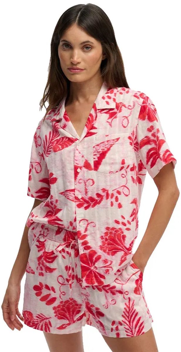 Superdry Beach Printed Overhemd Met Korte Mouwen XL Vrouw Rood