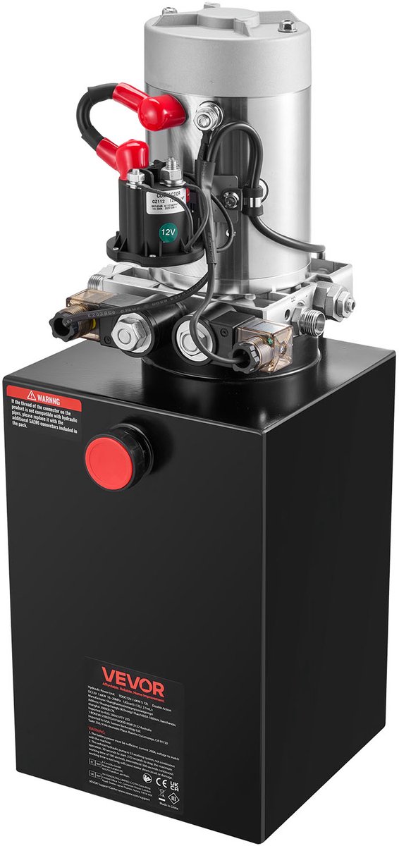 VEVOR 12 Qt Hydraulische Krachtbron, Dubbelwerkende Kipperaanhangerpomp, Maximale Openingsdruk 22 Mpa en Debiet 3,4 L/Min, 12 V DC Hydraulische Pomp met Metalen Reservoir voor Kipperaanhangers, Zwart van Merkloos — afbeelding 2
