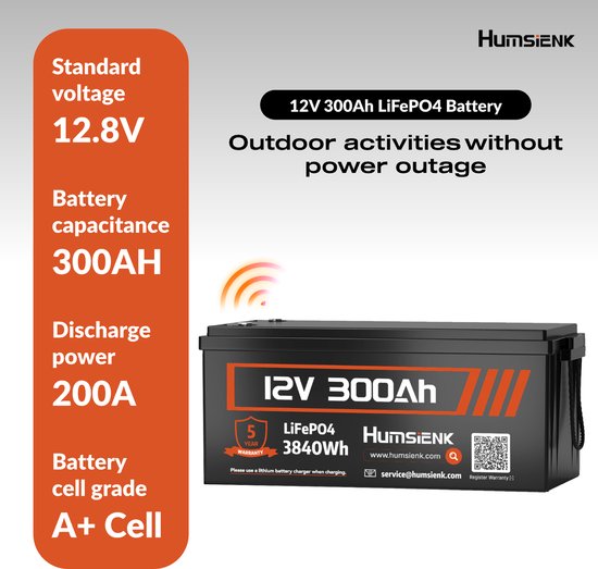 LiFePO4 Accu – Lithium Accu – Camper Accu – Zonnepanelen Accu – 12V 300Ah – Draadloze Controle – Geavanceerde Beveiliging