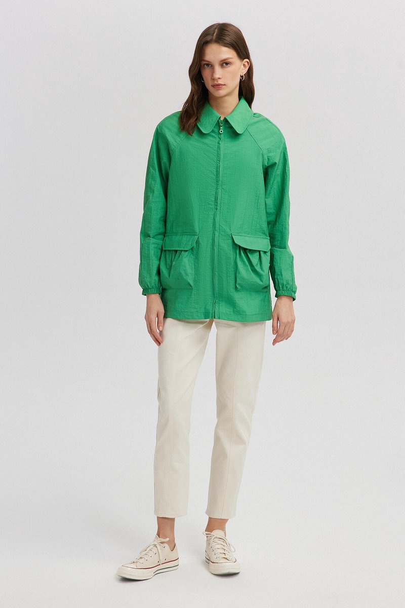 Touché Privé - Regenjas met zakdetail - Groen - Dames