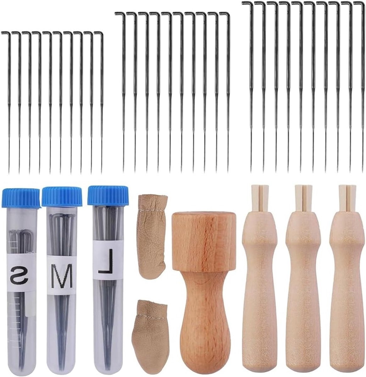 Complete Naaldvilt Set met Houten Handvat, 30 Viltnaalden in 3 Maten, Ideaal voor Droogviltprojecten, Inclusief Vingerbeschermers, Flessen en Startset voor Beginners en Professionals
