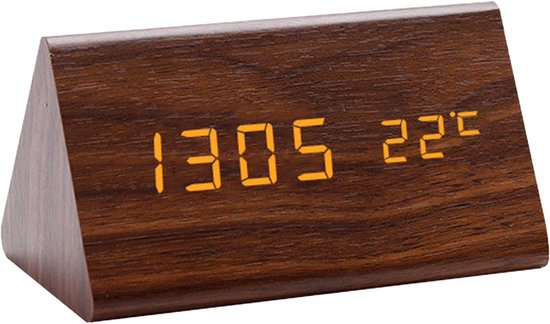 Digitale wekker, hout met sensormodule, tafelklok met groot