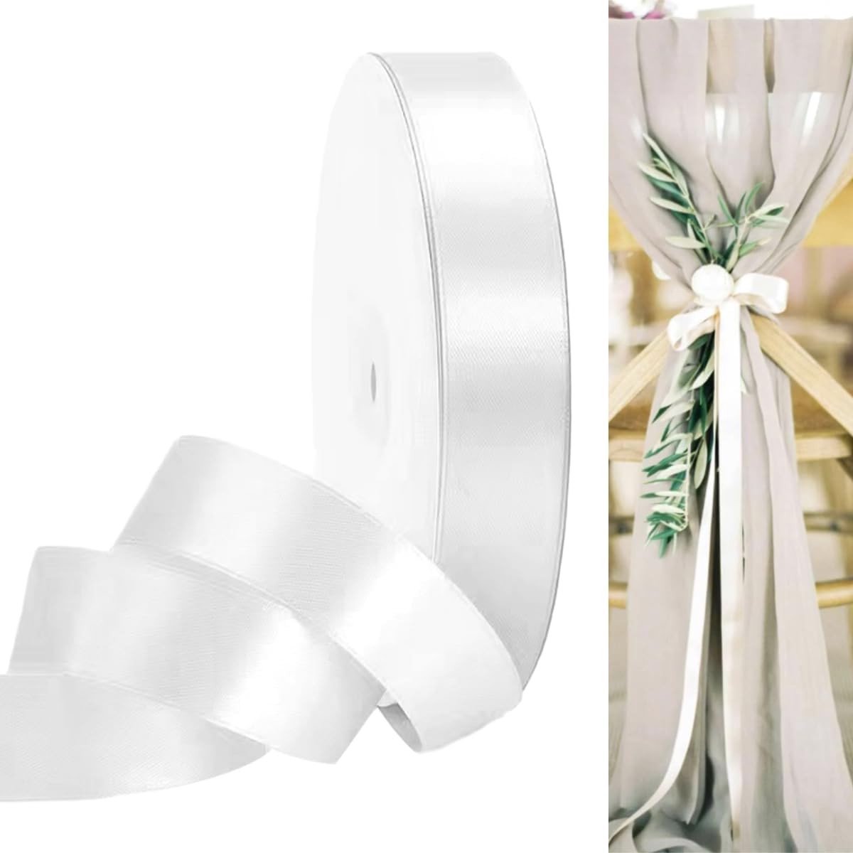 Satin Witte Cadeaulint 91m x 25mm voor Trouwen, Verjaardagen, Creatieve Projecten en Versiering