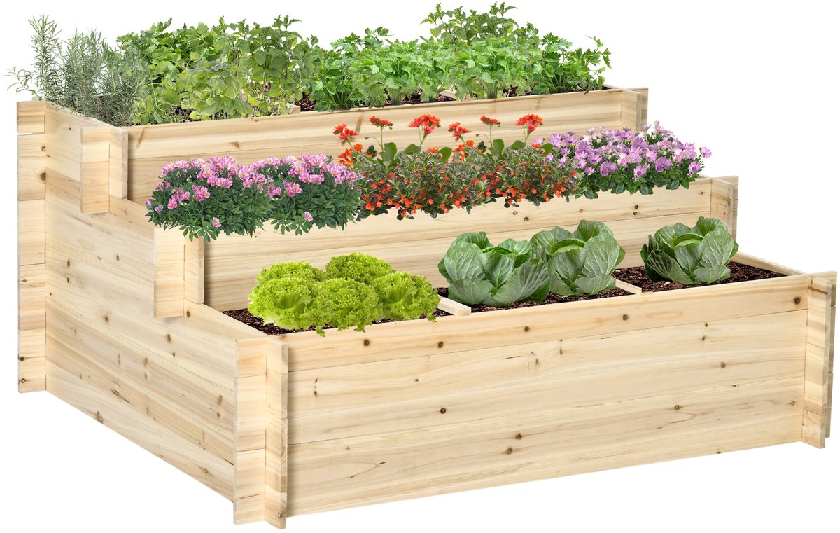 Killogood Verhoogde bak - 3 lagen - binnenvoering van vlies - gelakt naturel hout - 117 x 100 x 54 cm