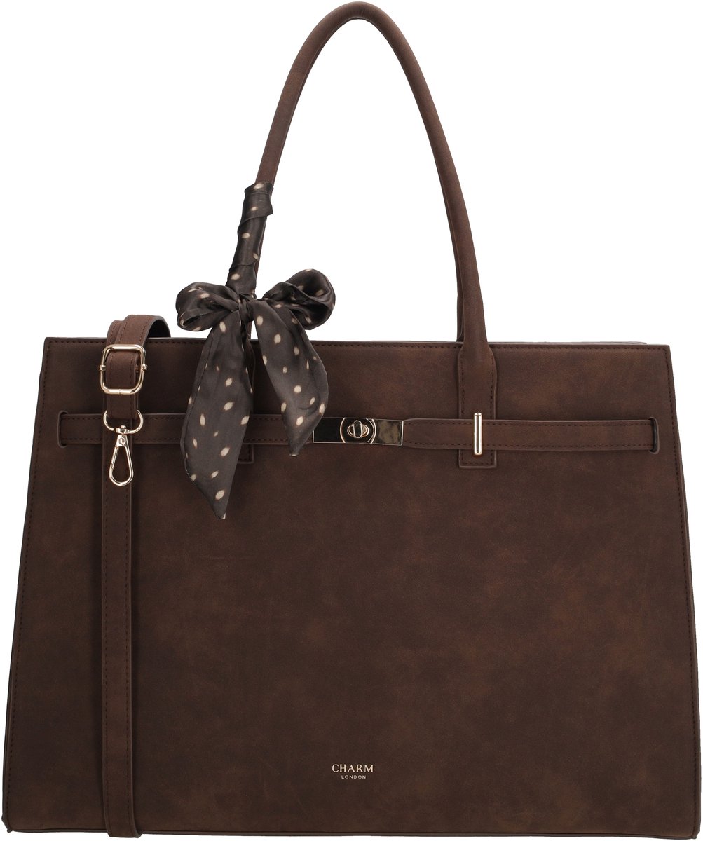 Charm London The Hamptons Village Laptoptas - 15.6 inch - Werktas - Schoudertas - Met Tussenritsvak - Afneembare Verstelbare Band - Schooltas - A4 - Donkerbruin