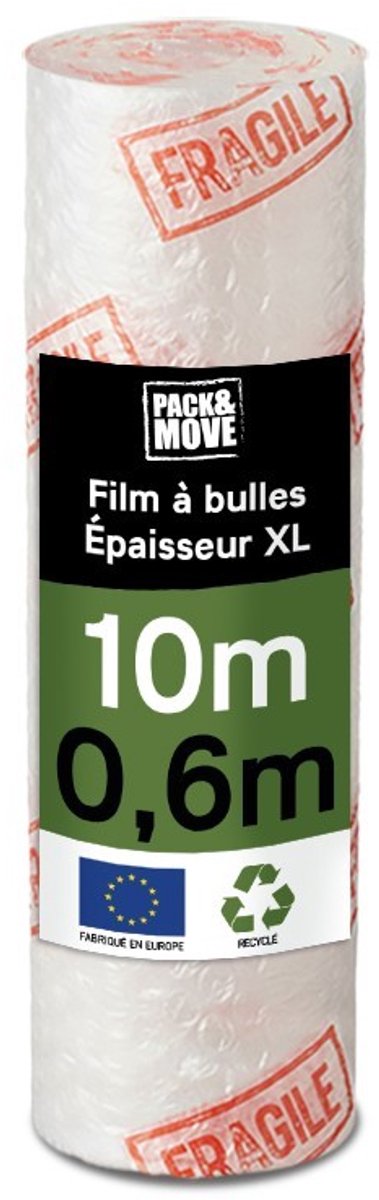 Pack And Move - Gerecyclede Noppenfolie - 0,6 x 10 M - Verhuizing, Verzending En Bescherming - Kwaliteitsfolie - 70% gerecycled