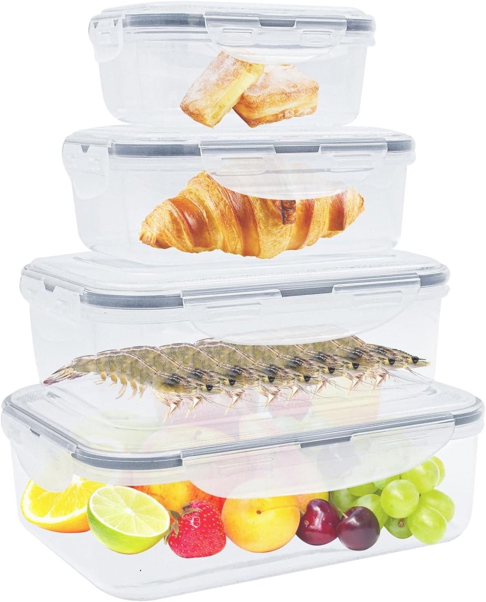 Herbruikbare Plastic Voedselcontainers met Deksel - 8 Stuks, Luchtdichte Maaltijd Prep Boxen voor Keuken, Vriezer en Magnetron, BPA-vrij en Duurzaam