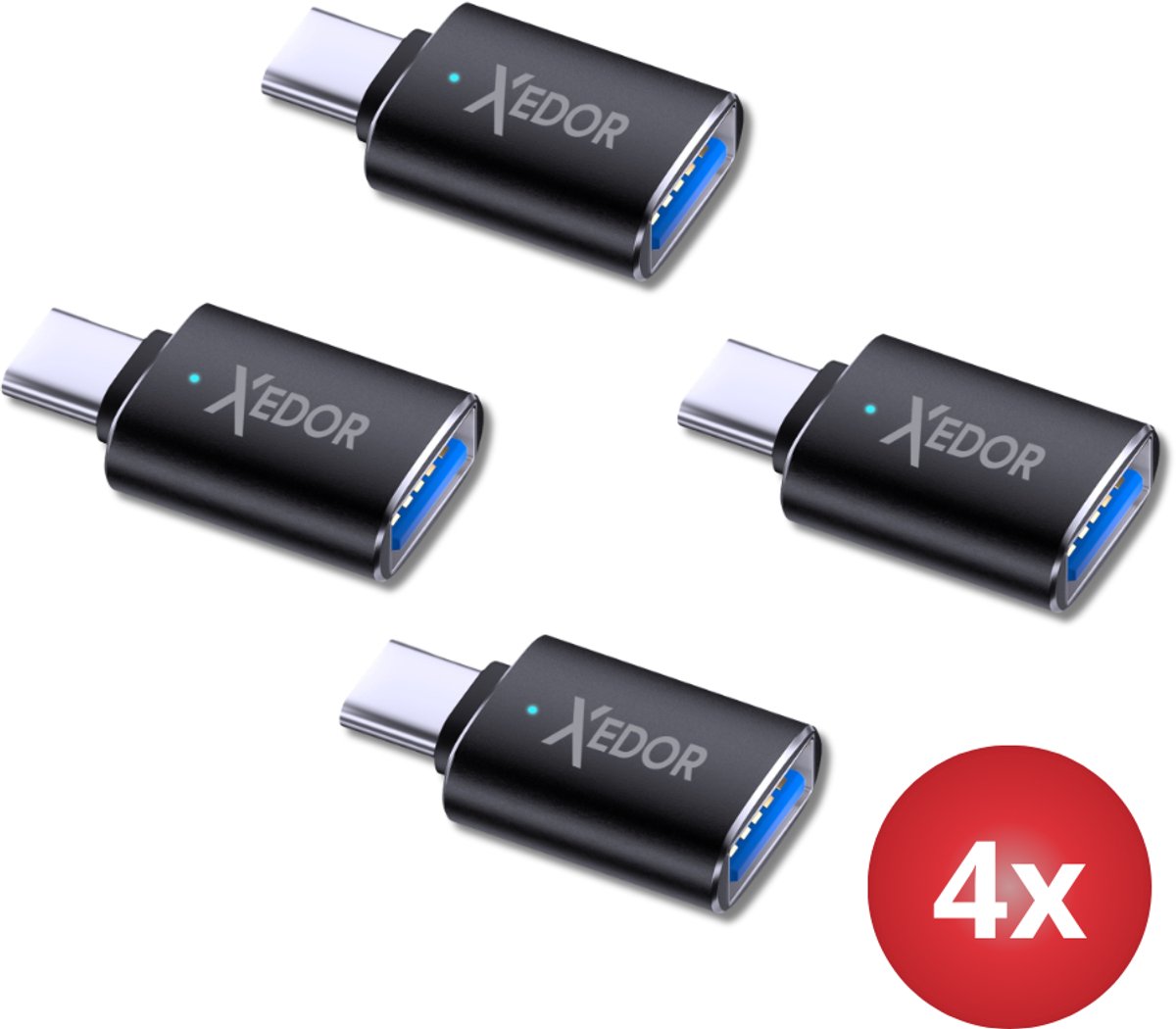 Xedor® Nexa – USB C naar USB A Adapter – 4 Stuks – USB 3.2 Gen 1 – 5 Gbps – Laptops, Smartphones & USB sticks – Zwart